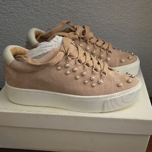 New Joie Handan Pink Suede Sneaker Pearls Sz 38 MSRP 248$